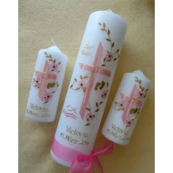 TAUFKERZEN, SET, Taufkerze, Patenkerzen, Tischkerzen, inkl. Beschriftung, Farbwünsche möglich, Mädchen, Jungen, rosa, Ke