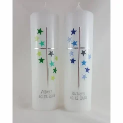 Taufkerzen Zwillinge Sterne blau grün