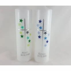 Taufkerzen Zwillinge Sterne blau grün