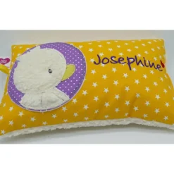 Taufkissen Ente - Süßes Entchen im Doodlekreis mit gesticktem Wunschnamen