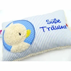 Taufkissen Ente - Süßes Entchen im Doodlekreis mit gesticktem Wunschnamen