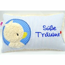 Taufkissen Ente - Süßes Entchen im Doodlekreis mit gesticktem Wunschnamen