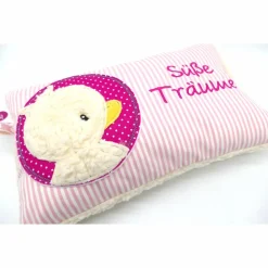 Taufkissen Ente - Süßes Entchen im Doodlekreis mit gesticktem Wunschnamen