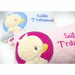 Taufkissen Ente - Süßes Entchen im Doodlekreis mit gesticktem Wunschnamen