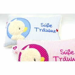 Taufkissen Ente - Süßes Entchen im Doodlekreis mit gesticktem Wunschnamen
