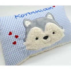 Taufkissen Kuschelkissen Kindergartenkissen Geburtsgeschenk Husky - Kleiner Wolf