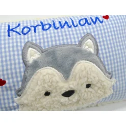 Taufkissen Kuschelkissen Kindergartenkissen Geburtsgeschenk Husky - Kleiner Wolf