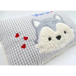 Taufkissen Kuschelkissen Kindergartenkissen Geburtsgeschenk Husky - Kleiner Wolf
