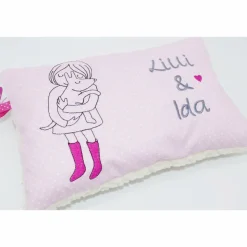 Taufkissen Kuschelkissen Kindergartenkissen Geburtsgeschenk Mädchen mit Hund