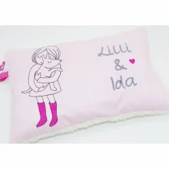 Taufkissen Kuschelkissen Kindergartenkissen Geburtsgeschenk Mädchen mit Hund