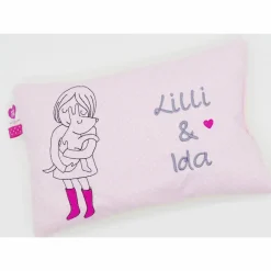 Taufkissen Kuschelkissen Kindergartenkissen Geburtsgeschenk Mädchen mit Hund