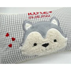 Taufkissen Kuschelkissen Kindergartenkissen Geburtsgeschenk Husky - Kleiner Wolf