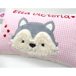 Taufkissen Kuschelkissen Kindergartenkissen Geburtsgeschenk Husky - Kleiner Wolf