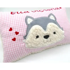 Taufkissen Kuschelkissen Kindergartenkissen Geburtsgeschenk Husky - Kleiner Wolf