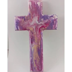 Taufkreuz Geschenk Geschenkidee Weihnachten Taufe Kommunion Geburtstag Acrylic Pouring lila rosa pink Unikat