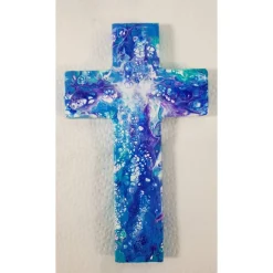 Taufkreuz Geschenk Geschenkidee Weihnachten Taufe Kommunion Geburtstag Acrylic Pouring lila blau weiß Unikat