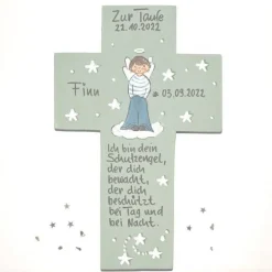 Taufkreuz Holz Jungen – Personalisiertes Kinderkreuz Schutzengelkreuz Geschenk bemalt