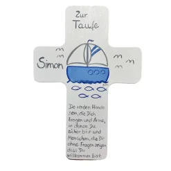 Taufkreuz Holzkreuz Kinderkreuz Segelboot  zur Taufe/Geburt/Kommunion