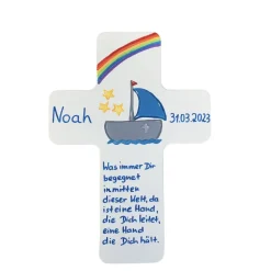 Taufkreuz Holzkreuz Kinderkreuz Segelboot  zur Taufe/Geburt/Kommunion