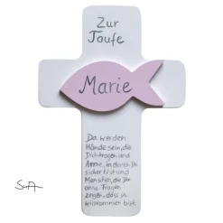 Taufkreuz Holzkreuz Kinderkreuz Fisch  3-D zur Taufe/Geburt/Kommunion