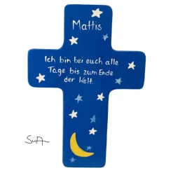 Taufkreuz Holzkreuz Kinderkreuz Mond und Sterne  zur Taufe Geburt/Kommunion