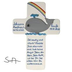Taufkreuz Holzkreuz Kinderkreuz Wal und Regenbogen  3-D zur Taufe/Geburt/Kommunion