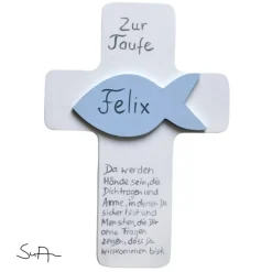 Taufkreuz Holzkreuz Kinderkreuz Fisch  3-D zur Taufe/Geburt/Kommunion