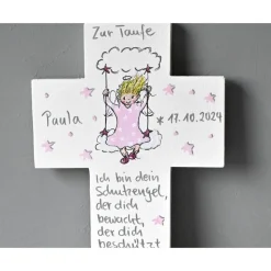 Taufkreuz Mädchen personalisiert | Handbemaltes Holzkreuz Schutzengel Geschenk Taufe Geburt