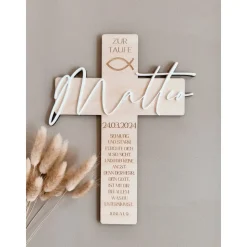 Taufkreuz personalisiert mit Taufspruch, Taufe, Taufgeschenk, Geschenk zur Taufe, Holzkreuz, Personalisiertes Kreuz