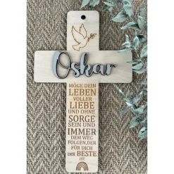 Taufkreuz personalisiert, Kommunionskreuz, Holzkreuz, Geschenk zur Geburt, Taufgeschenk,Geschenk fürs Patenkind