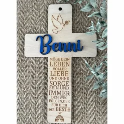 Taufkreuz personalisiert, Kommunionskreuz, Holzkreuz, Geschenk zur Geburt, Taufgeschenk,Geschenk fürs Patenkind