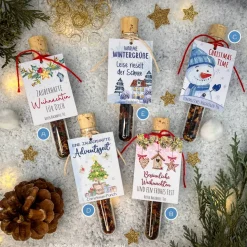 Tee Reagenzgläser weihnachtlich, personalisierte Geschenke, Früchtetee im Reagenzglas