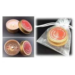 Teelicht Gastgeschenk Kommunion & Konfirmation – personalisierte Danksagung im Aludöschen im Organzabeutel