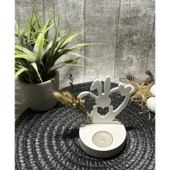Teelichthalter Einschieber Raysin Osterhase Herz Trockenblumen Geschenkidee Ostern Mitbringsel Dekoration Homedekor weiß