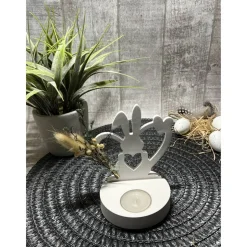 Teelichthalter Einschieber Raysin Osterhase Herz Trockenblumen Geschenkidee Ostern Mitbringsel Dekoration Homedekor weiß