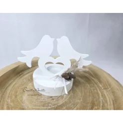 Teelichthalter mit Vogelpaar und Herz aus Beton - Dekoration