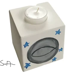 Teelichthalter/Kerzenwürfel/Teelichtwürfel aus Holz "christlicher Fisch"