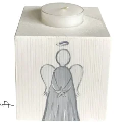 Teelichthalter/Kerzenwürfel/Teelichtwürfel aus Holz "Engel" Trauer zur Erinnerung