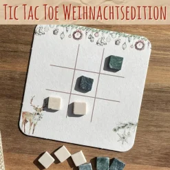 Tic Tac Toe – Weihnachtsedition im Miniformat (inkl. Spielplan, Marmorsteine & Baumwollsäckchen)