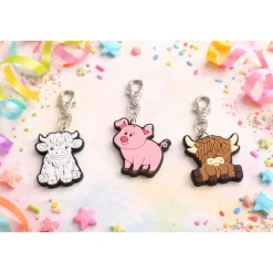 Tier Zipper Bauernhof: Schwein & Highland Kuh als Reißverschluss-Anhänger – Niedliche Zipper für Jacke, Tasche & Rucksack