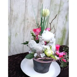 Tisch Gesteck Ostern Frühling rosa Hühner