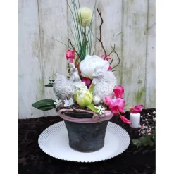 Tisch Gesteck Ostern Frühling rosa Hühner