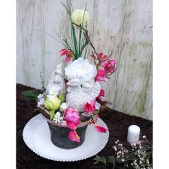 Tisch Gesteck Ostern Frühling rosa Hühner