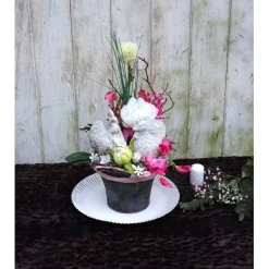 Tisch Gesteck Ostern Frühling rosa Hühner