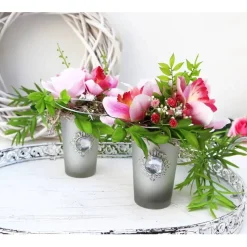 Tisch Gesteck rosa haltbar Tischdeko