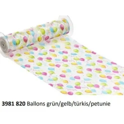 Tischband Einschulung Schulanfang Meterware Luftballons Geburtstag grün/gelb/türkis/petunie oder