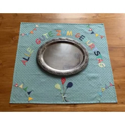 Tischdecke, Geburtstag, Tischläufer, Geburtstagsdeko, benäht, Applikationen, Luftballons, Wimpel, Baumwolle, 77x69 cm