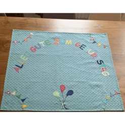 Tischdecke, Geburtstag, Tischläufer, Geburtstagsdeko, benäht, Applikationen, Luftballons, Wimpel, Baumwolle, 77x69 cm