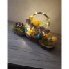 Tischdeko auf Baumscheibe Ostern Hasen m LED Beleuchtung 35x14x18cm