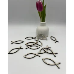 Tischdeko aus Holz Fische zur Konfirmation, Streudeko Fisch Dekoration für Taufe Kommunion, Jugendweihe